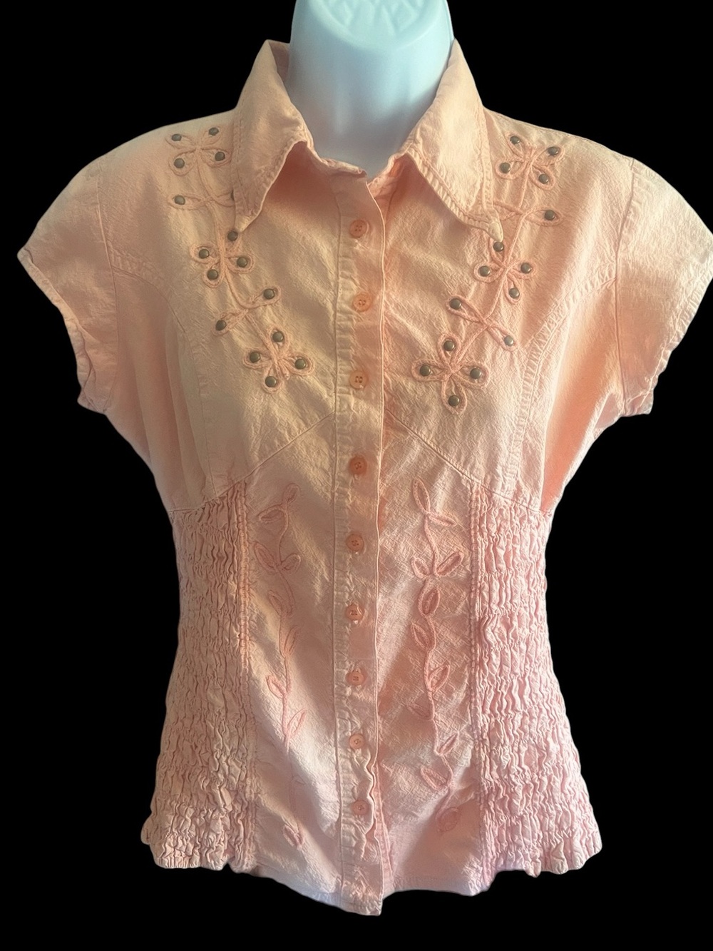 Scully Coral Short Sleeve Western Button Down Blouse S